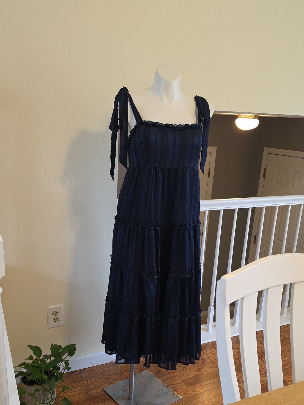 Lulu's Navy Tie-Strap Tiered Midi Dress